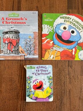 Sesame Street Christmas Book Bundle Lot Elmo Grover Childrens Picture Storybook